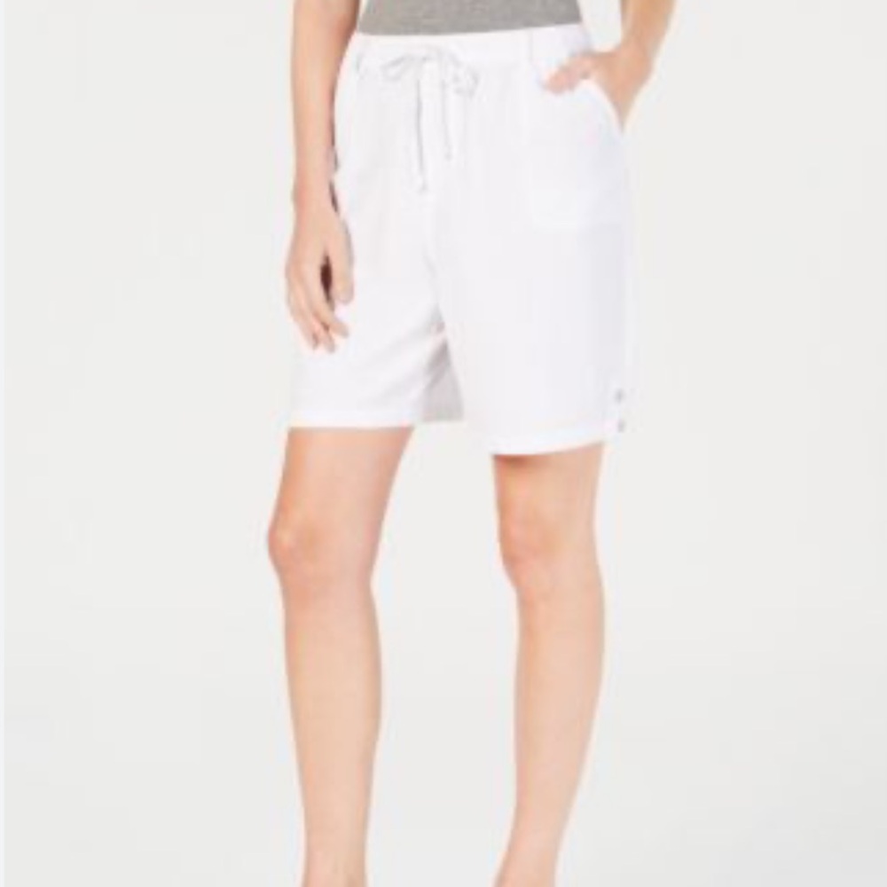 KAREN SCOTT White Drawstring Waist Cotton Bermuda Shorts 16 NWOT